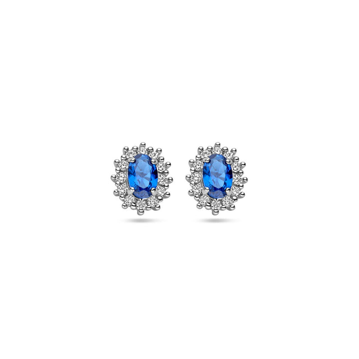 ear studs zirconia and synthetic sapphire halo silver rhodium plated