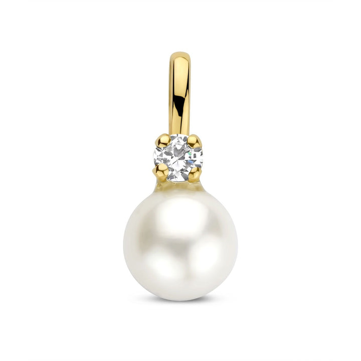 pendant pearl and zirconia 6 mm 14K yellow gold