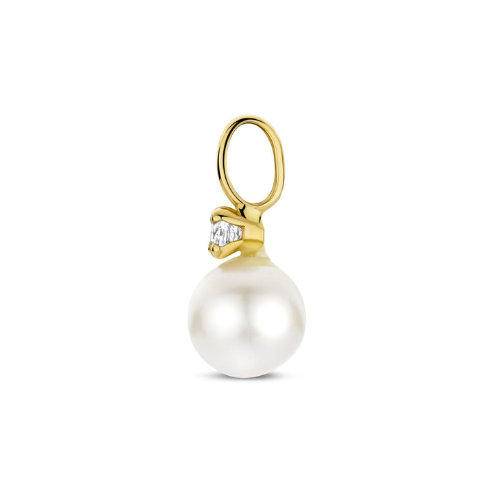 9k Geelkleurige hanger met zoetwaterparel en zirkonia 13 mm