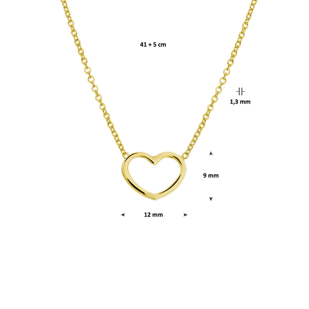 necklace heart 41 + 5 cm 3 micron silver gold plated (yellow)