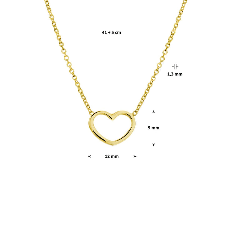 necklace heart 41 + 5 cm 3 micron silver gold plated (yellow)