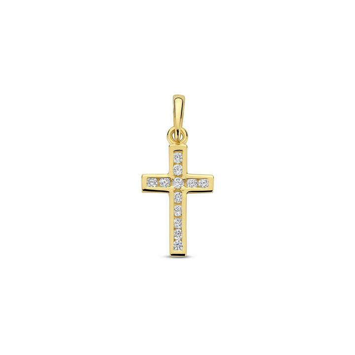 pendant cross and zirconia 14K yellow gold 
