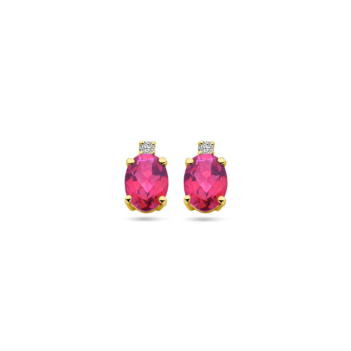 ear studs pink topaz and diamond 0.04ct (2x 0.02ct) h si 14K yellow gold