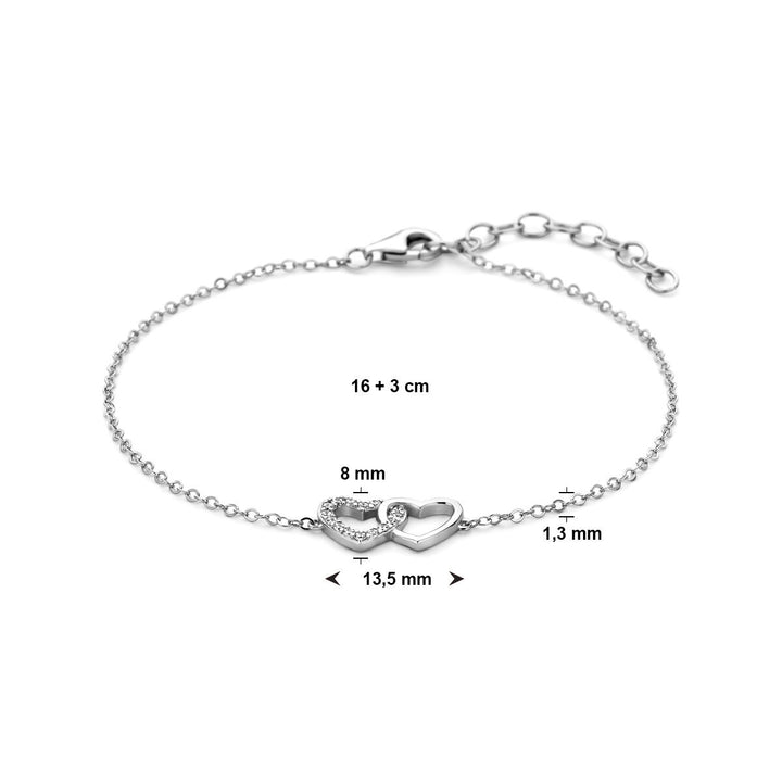 bracelet hearts and zirconia 16 + 3 cm silver rhodium plated