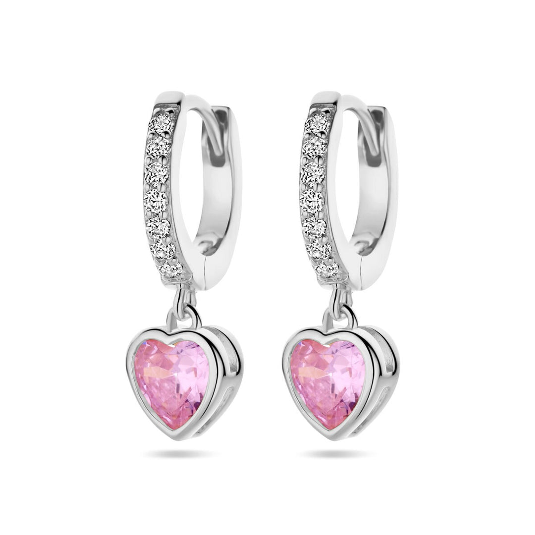 earrings heart pink and white zirconia silver rhodium plated