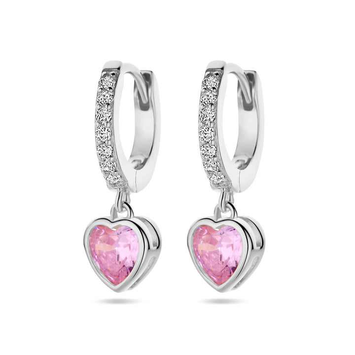 earrings heart pink and white zirconia silver rhodium plated