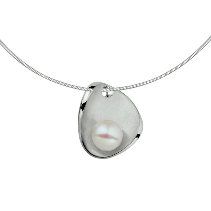 necklace pearl poly/matt 42 + 3 cm silver rhodium plated