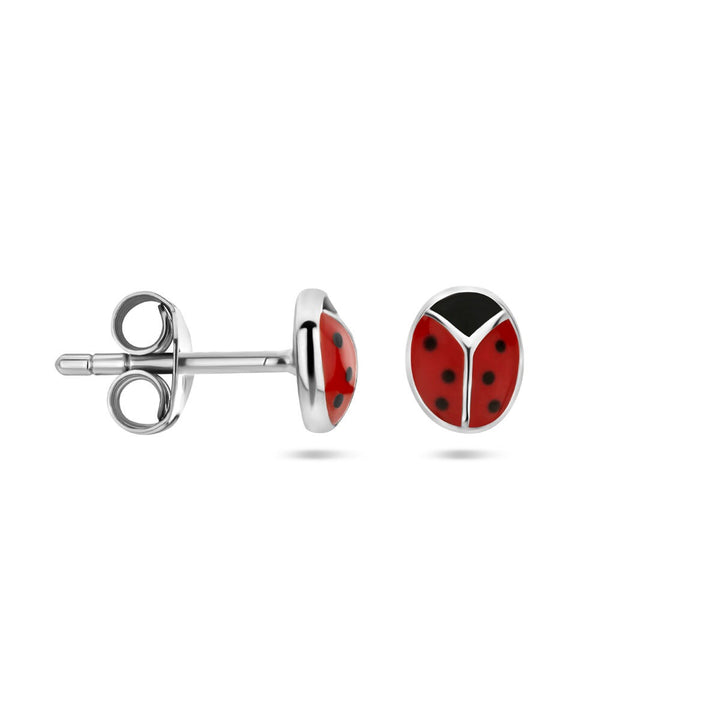ear studs ladybug silver rhodium plated