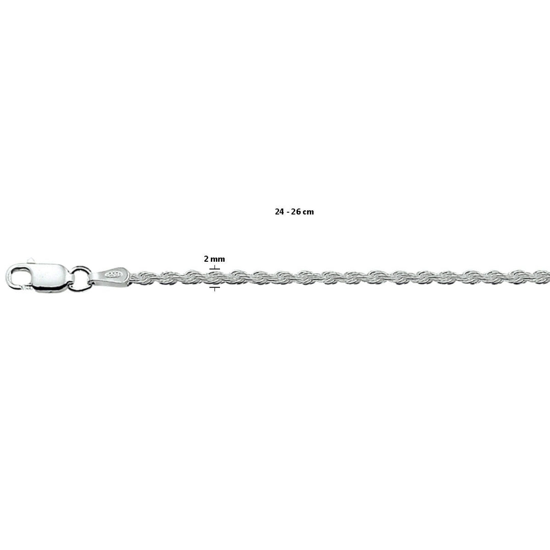 anklet cord 2.0 mm 24 - 26 cm silver rhodium plated