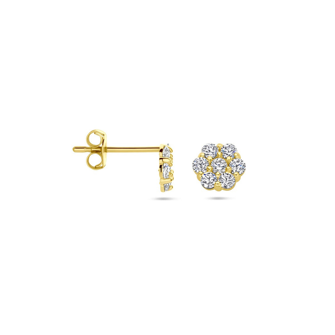 ear studs flower zirconia 14K yellow gold