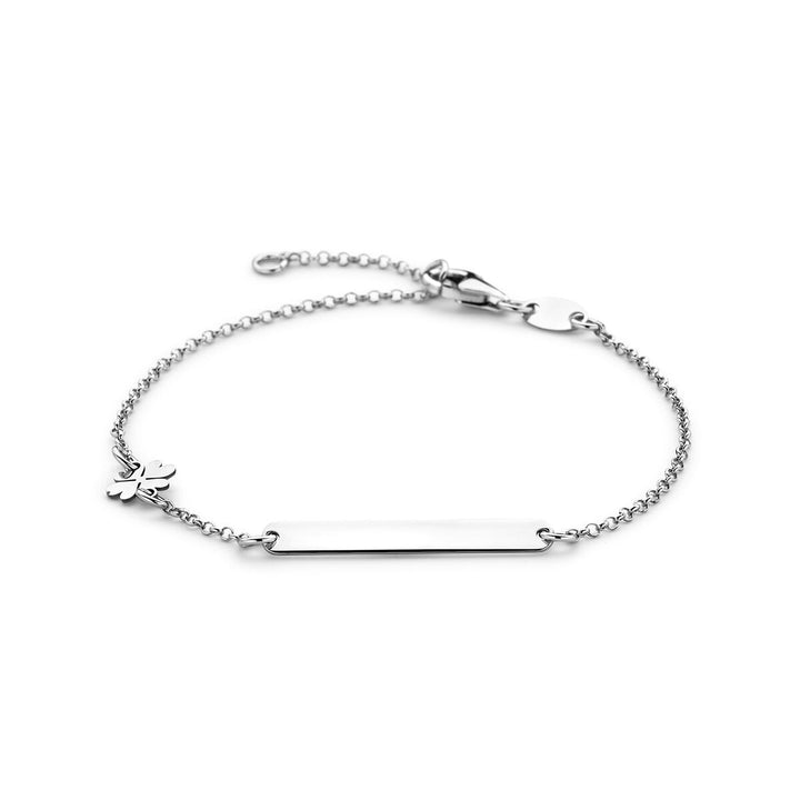 engraving bracelet clover and plate 3.5 mm 14 - 16 cm silver rhodium plated