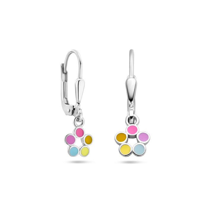 earrings flower brisur hook silver rhodium plated