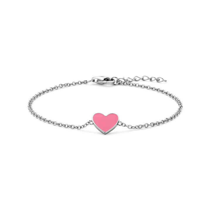 Zilveren armband met hart en roze emaille – gerhodineerd 925 zilver