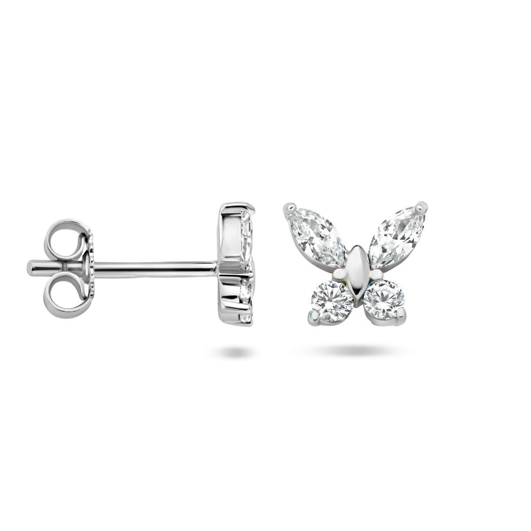 butterfly ear studs zirconia silver rhodium plated