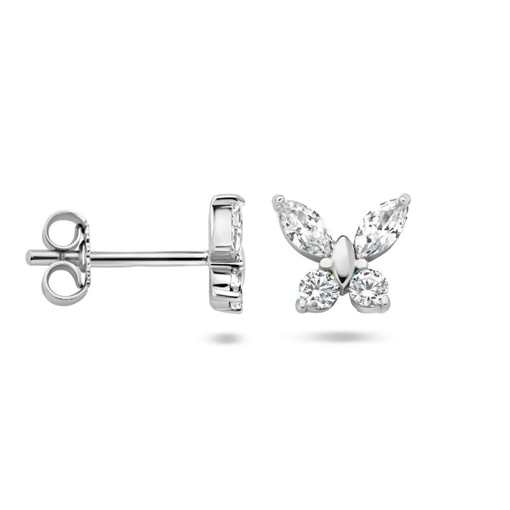 butterfly ear studs zirconia silver rhodium plated