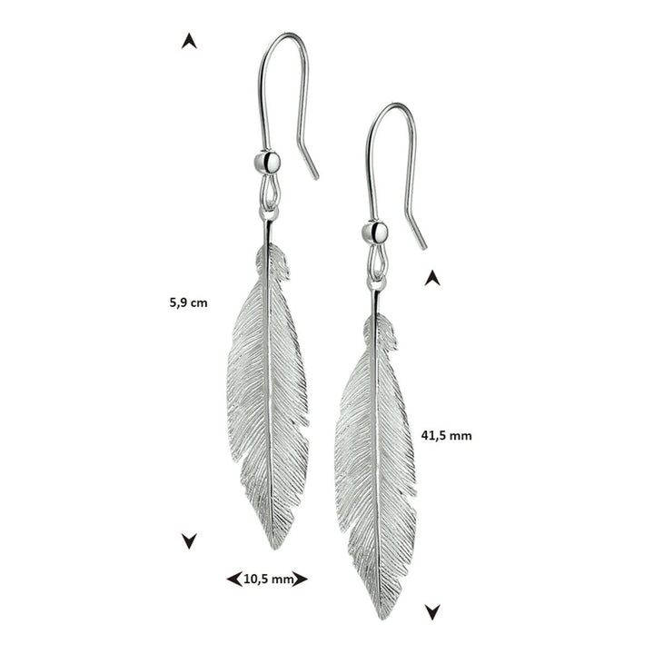 earrings feather French hook silver rhodium plated