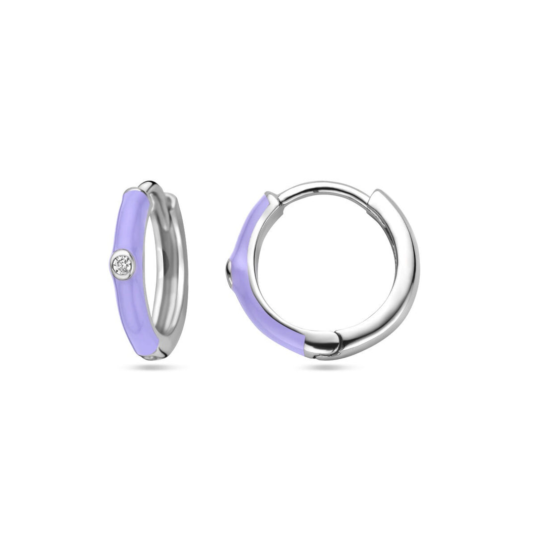 drop earrings zirconia and purple enamel silver rhodium plated