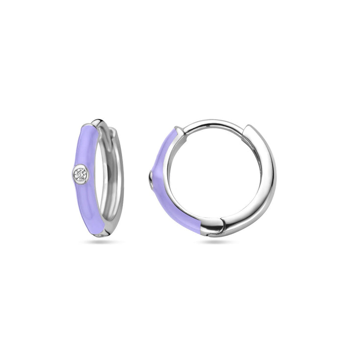 drop earrings zirconia and purple enamel silver rhodium plated