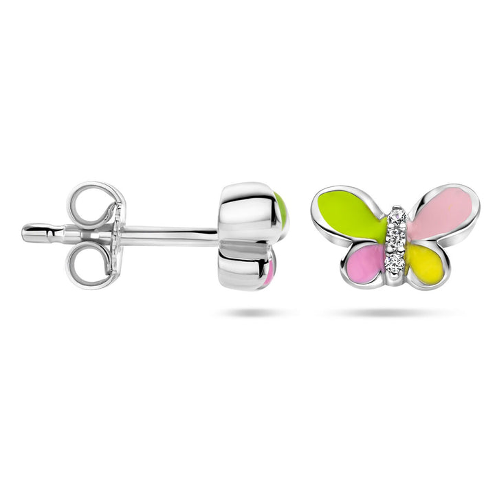 butterfly ear studs zirconia silver rhodium plated