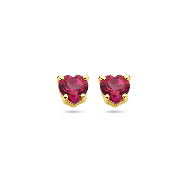 ear studs heart pink topaz 14K yellow gold