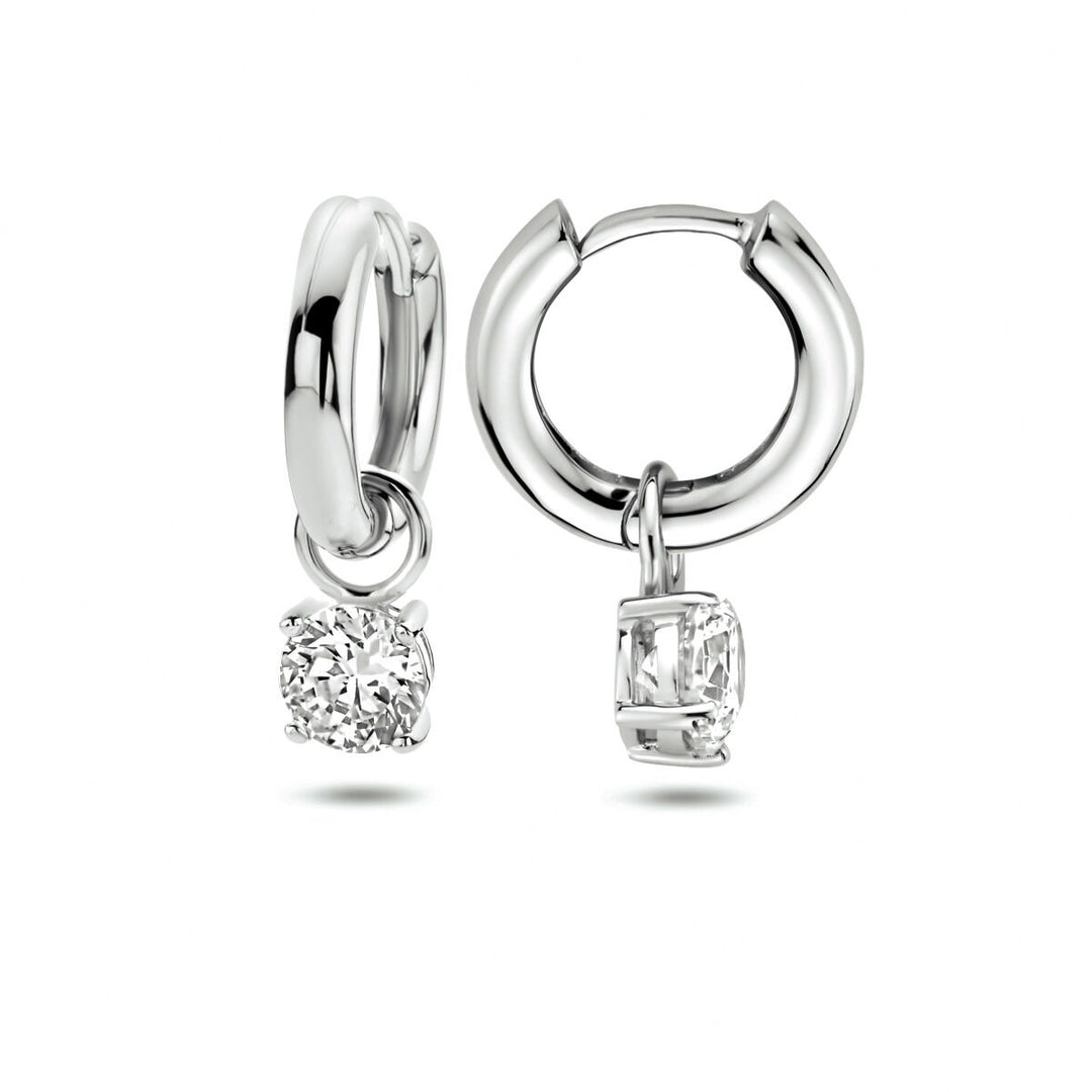 Zilveren klapoorringen met zirkonia hanger – gerhodineerd 925 zilver