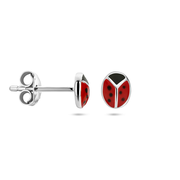 ear studs ladybug silver white