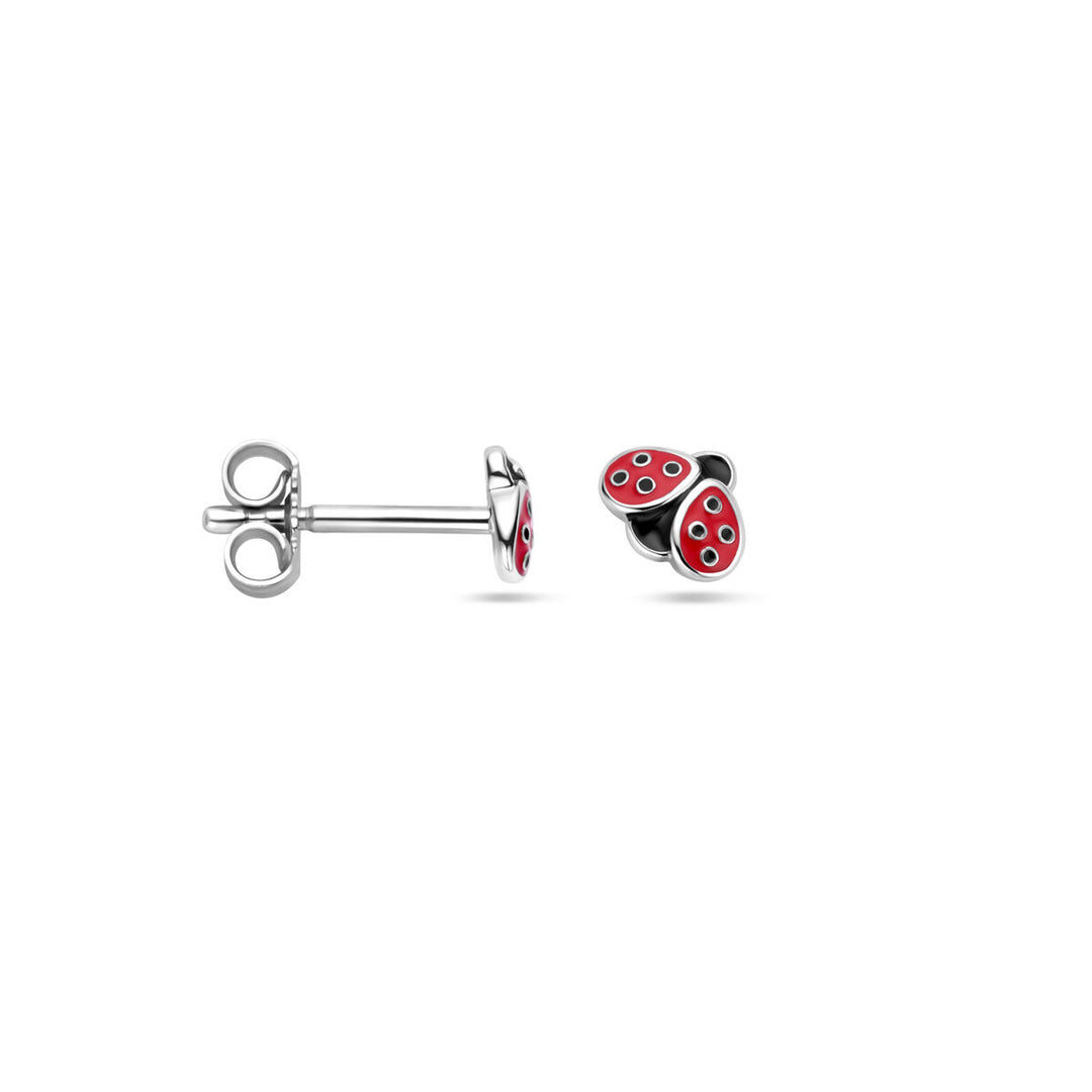 ear studs ladybug enamel silver rhodium plated
