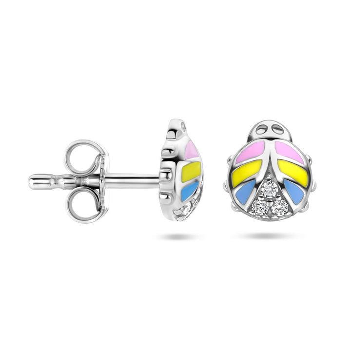 ear studs ladybug zirconia silver rhodium plated