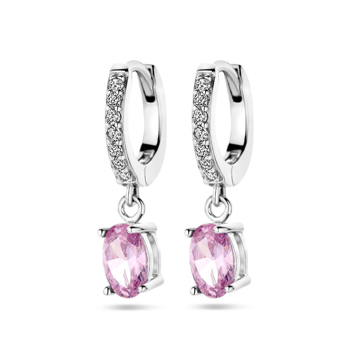 drop earrings white and pink zirconia silver rhodium plated
