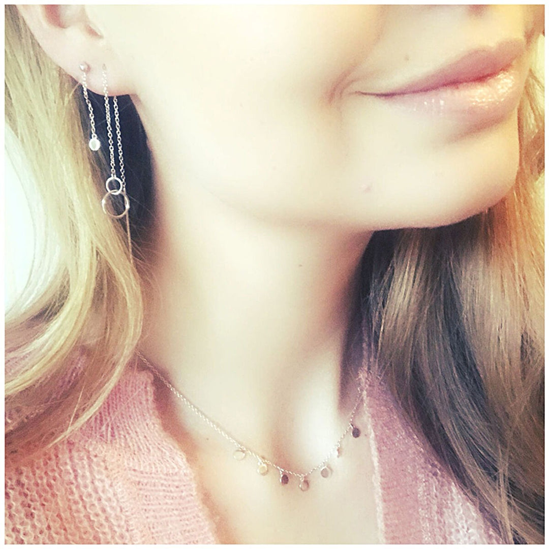 Zilveren dames ketting met ronde hangers – gerhodineerd