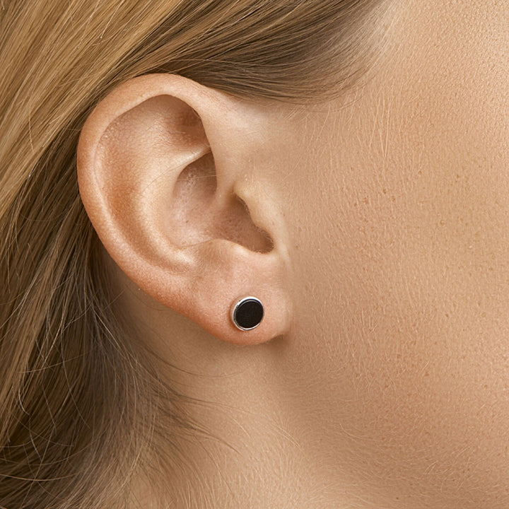 ear studs onyx silver rhodium plated