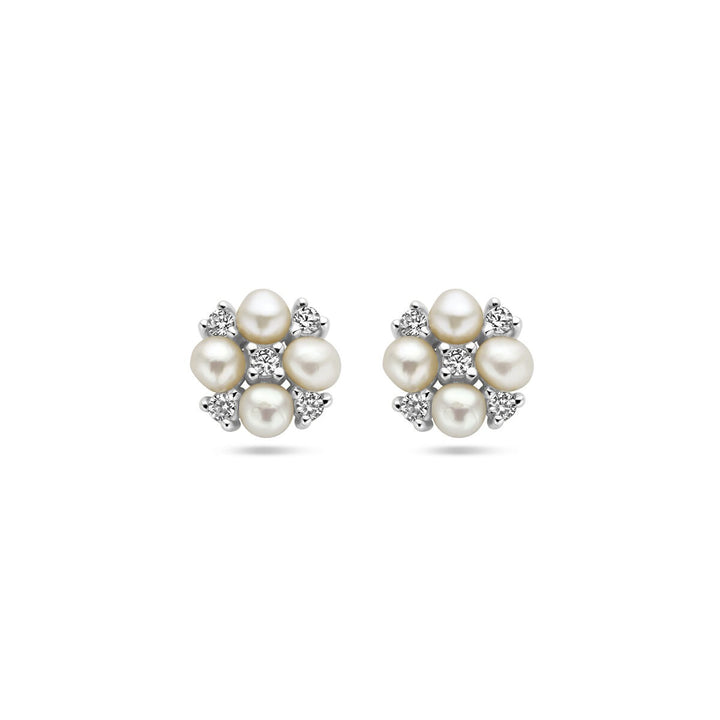 ear studs pearl and zirconia silver rhodium plated