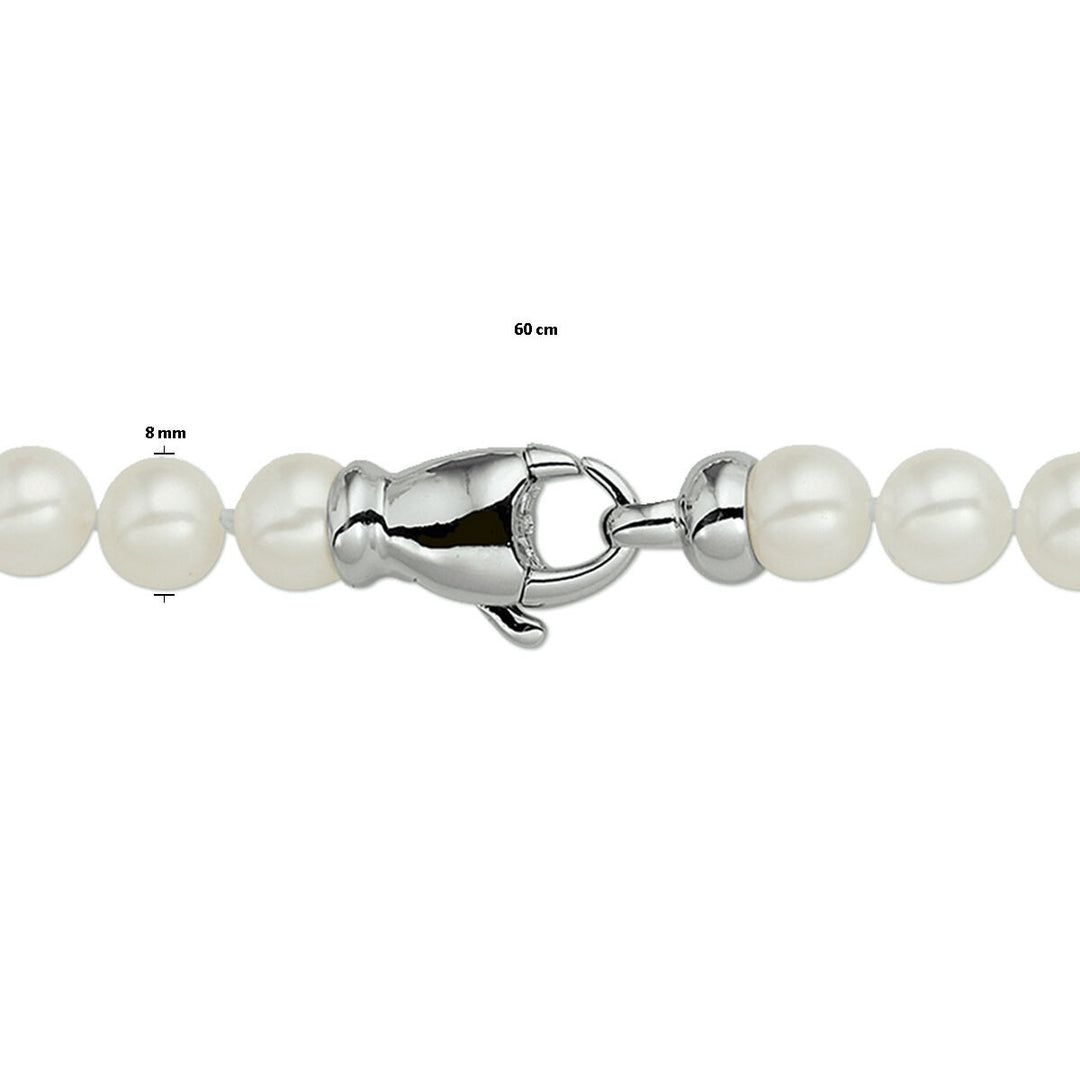 necklace pearl 7.0 mm silver rhodium plated