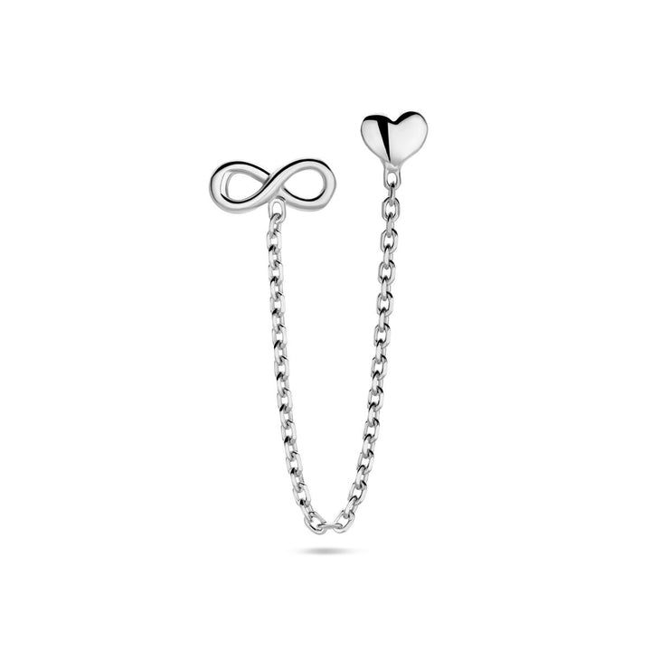 Gerhodineerd zilveren oorknop met hart en infinity-symbool