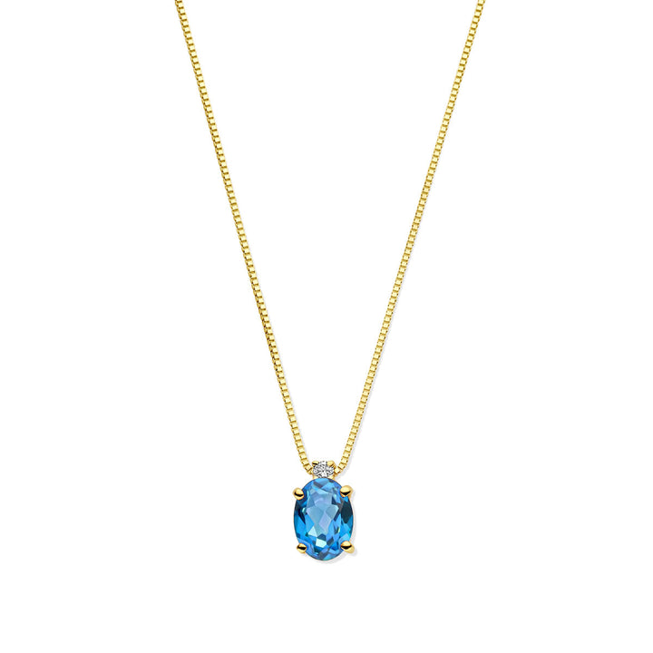 necklace london blue topaz and diamond 40 - 42 - 44 cm 0.02ct h si 14K yellow gold