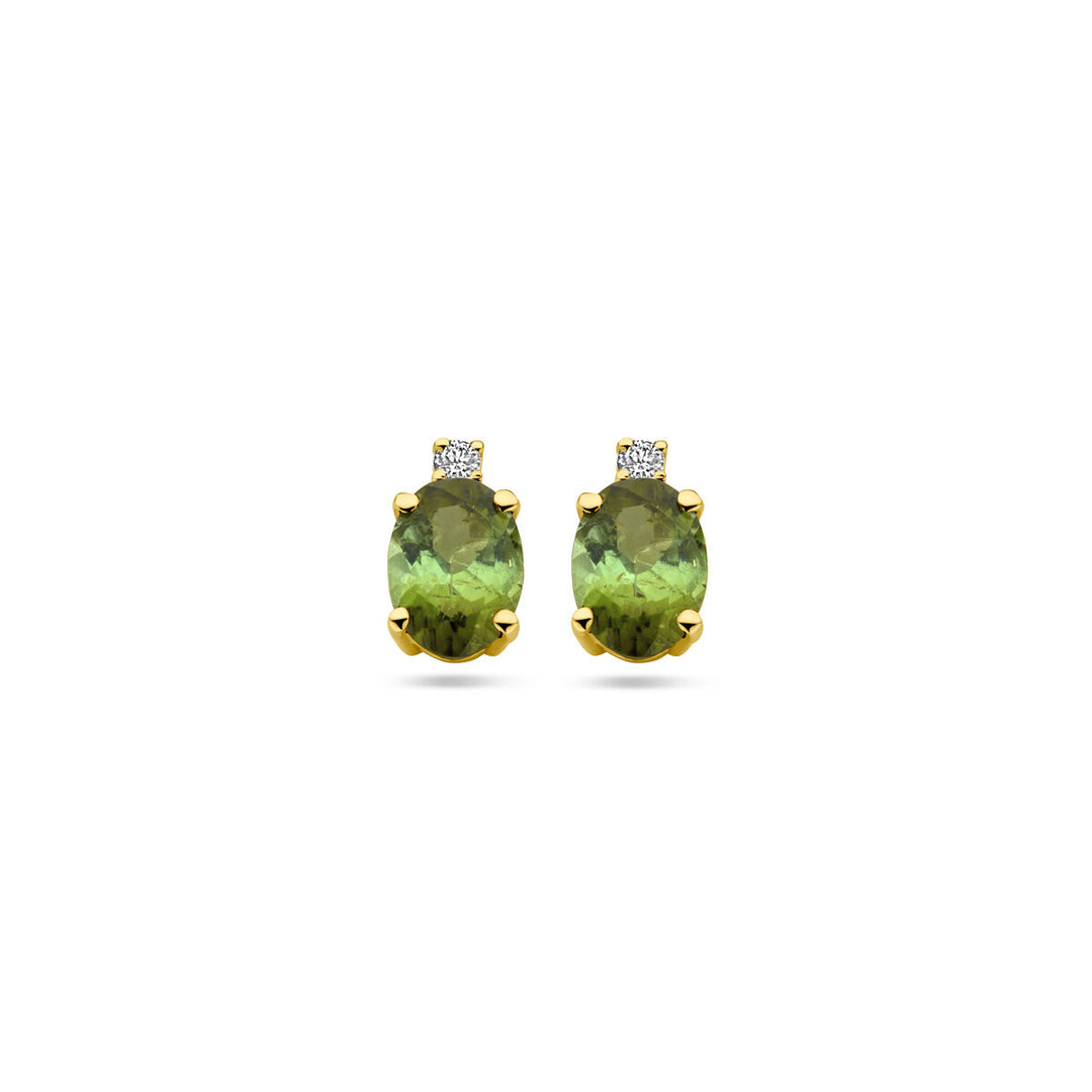 ear studs tourmaline and diamond 0.04ct (2x 0.02ct) h si 14K yellow gold