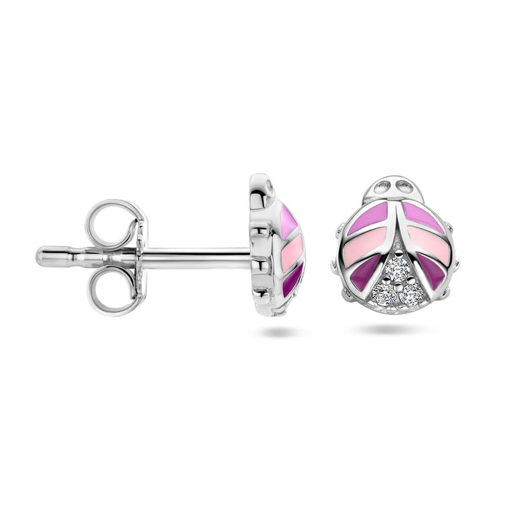 ear studs ladybug zirconia silver rhodium plated