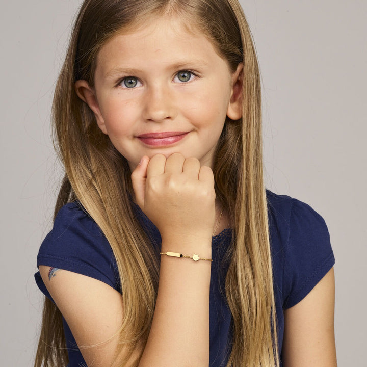14k Geelgouden kinder graveerarmband met katje 11 - 13 cm