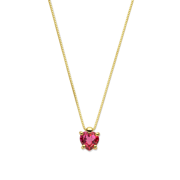 necklace heart pink topaz 40 - 42 - 44 cm 14K yellow gold