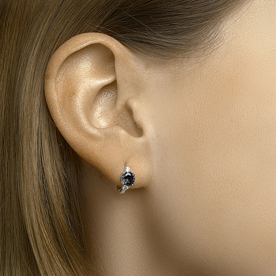drop earrings black and white zirconia silver rhodium plated