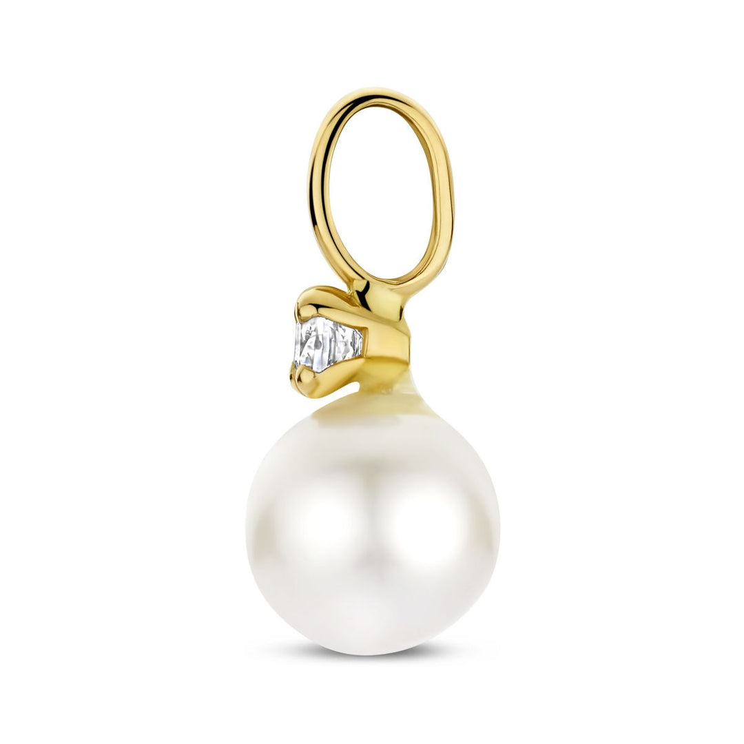 pendant pearl and zirconia 6 mm 14K yellow gold