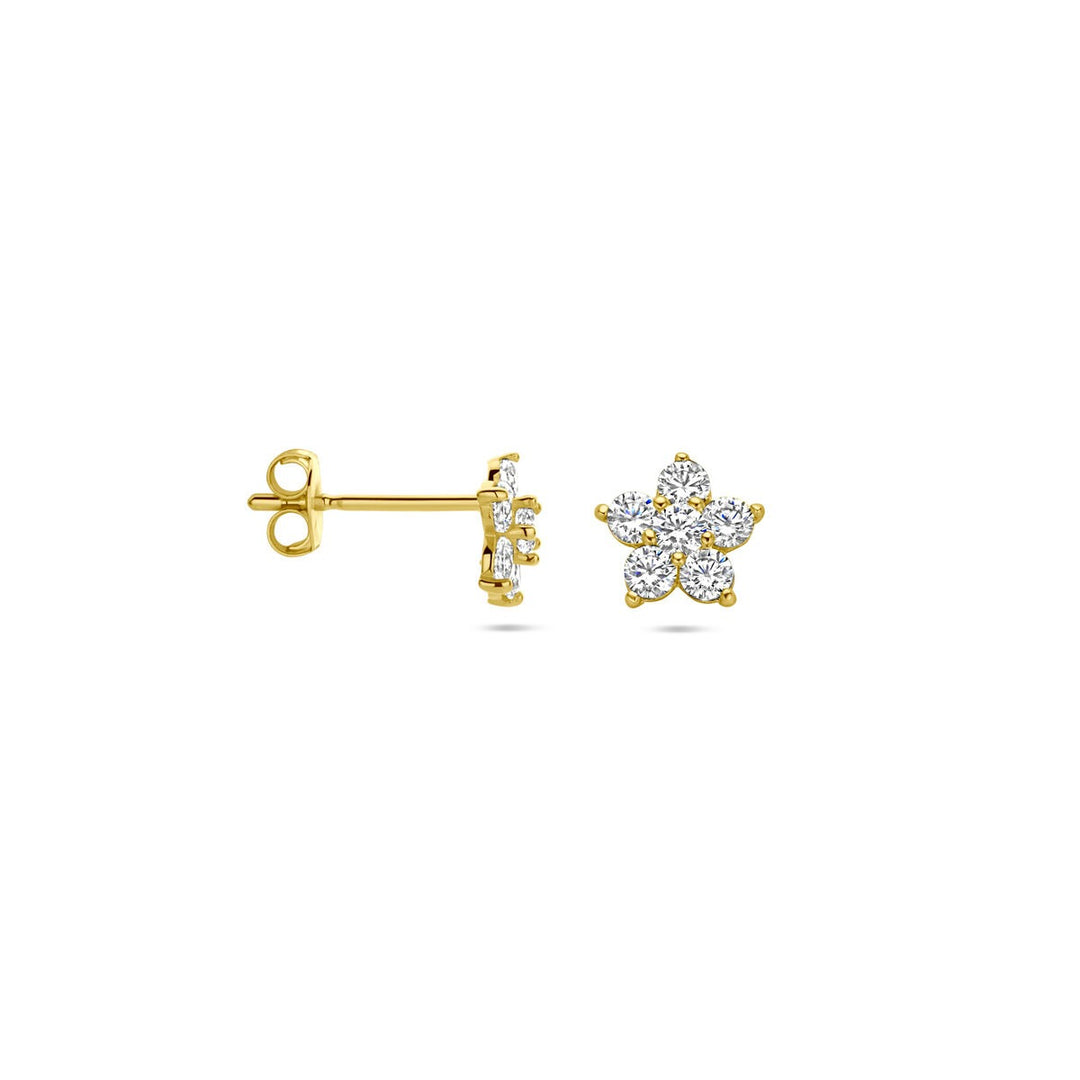 ear studs flower zirconia 14K yellow gold