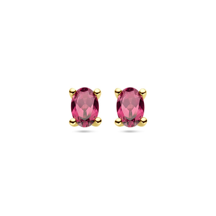 ear studs pink rhodolite 14K yellow gold