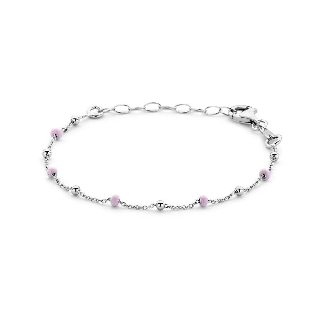 bracelet pink enamel balls 13 + 3 cm silver rhodium plated
