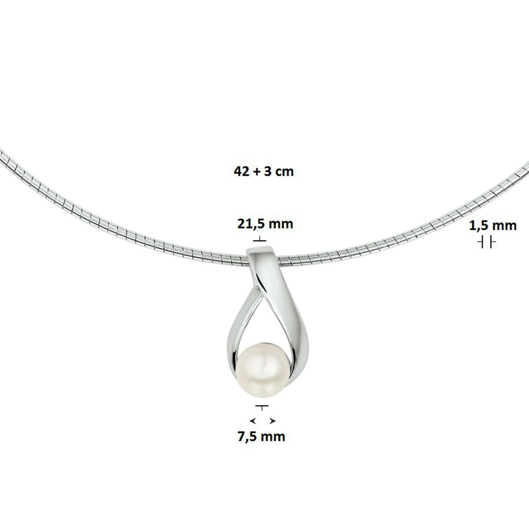 necklace pearl 42 + 3 cm silver rhodium plated
