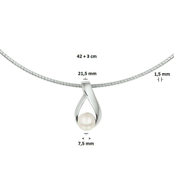 necklace pearl 42 + 3 cm silver rhodium plated