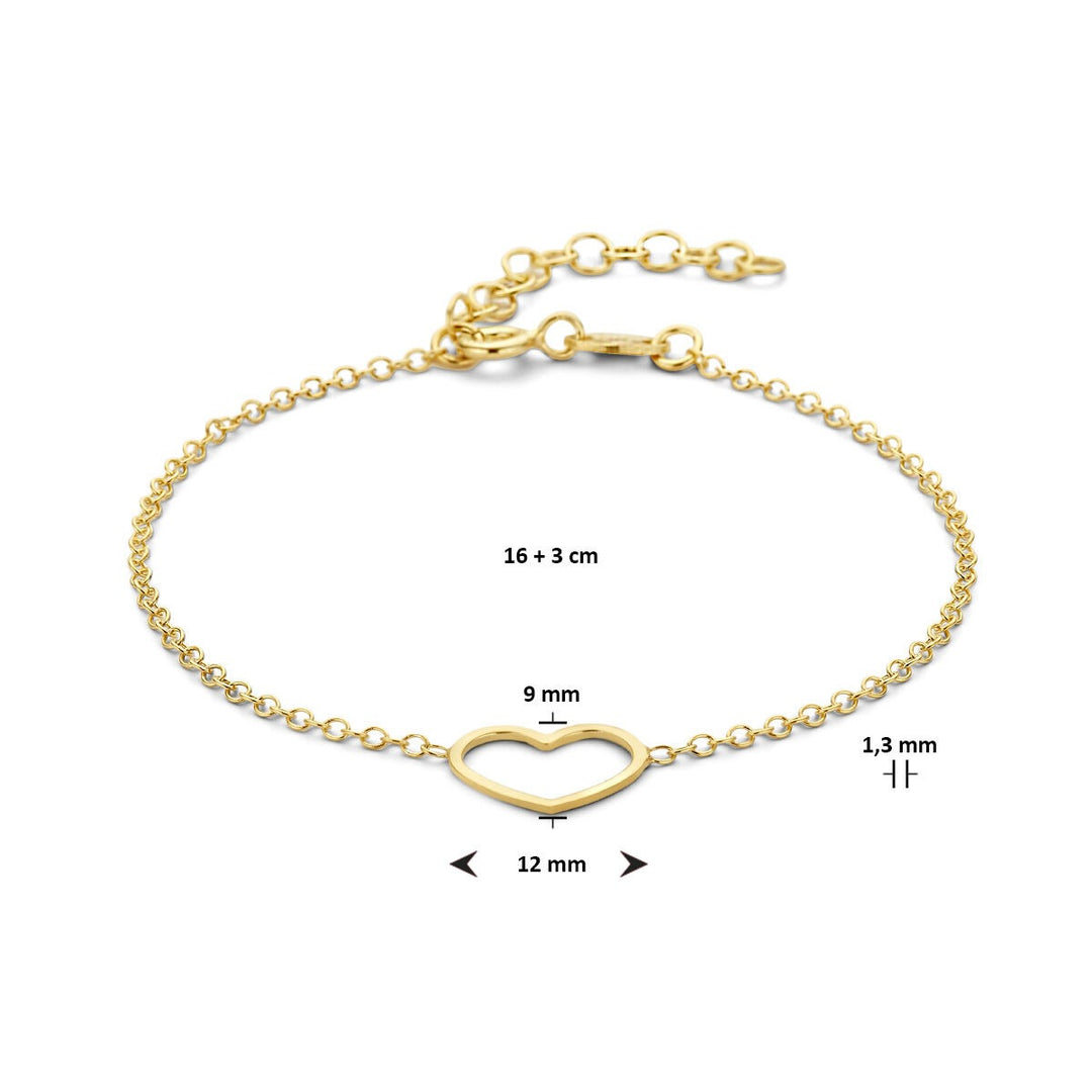 bracelet heart 16 + 3 cm 3 micron silver gold plated (yellow)
