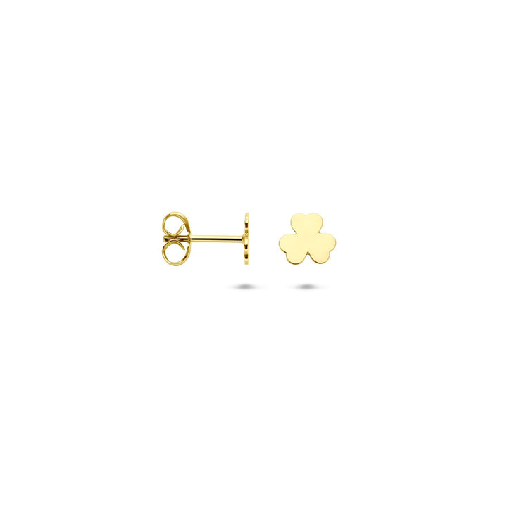 Gouden oorknoppen 14k – klavertje vier 5 mm