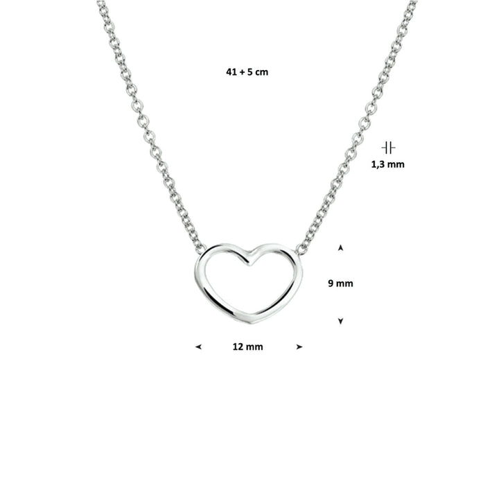 necklace heart 41 + 5 cm silver rhodium plated