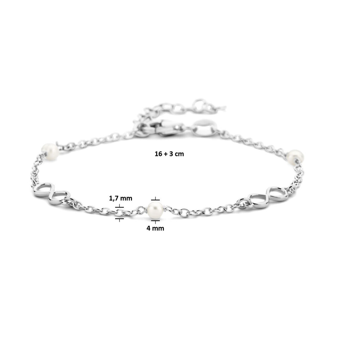 bracelet infinity and pearls 16 + 3 cm 1 micron silver rhodium plated